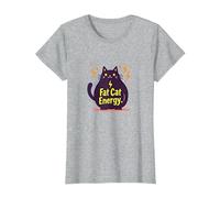 Rolling Fatties Cat Fat Cat Energy Funny Feline Humour T-Shirt, Femme, Gris Chiné, S