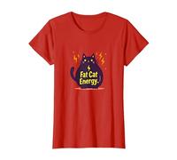 Rolling Fatties Cat Fat Cat Energy Funny Feline Humour T-Shirt, Femme, Rouge, S