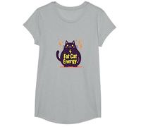Rolling Fatties Cat Fat Cat Energy Funny Feline Humour T-Shirt, Fille, Gris Chiné, M