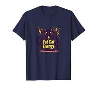 Rolling Fatties Cat Fat Cat Energy Funny Feline Humour T-Shirt, Homme, Bleu Marine, 6XL