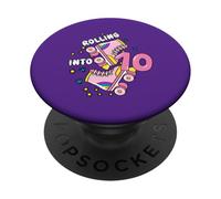 Rolling Into 10 Birthday Roller Skater Boys Girls Kids Bday PopSockets PopGrip Adhésif