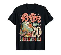Rolling Into 20th Birthday Girl Floral Roller Skate Party T-Shirt