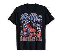 Rolling Into 3rd Birthday Girl Patriotic Roller Skate Party T-Shirt