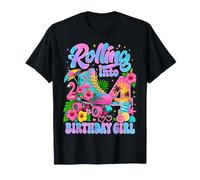 Rolling Into 4th Birthday Girl Tropical Roller Skate Party T-Shirt
