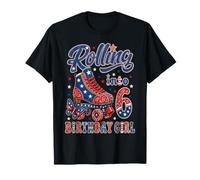 Rolling Into 6th Birthday Girl Patriotic Roller Skate Party T-Shirt