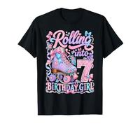 Rolling Into 7th Birthday Girl Coquette Roller Skate Party T-Shirt