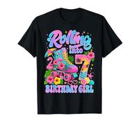 Rolling Into 7th Birthday Girl Tropical Roller Skate Party T-Shirt
