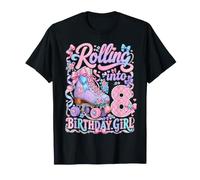 Rolling Into 8th Birthday Girl Coquette Roller Skate Party T-Shirt