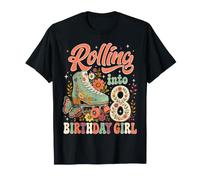 Rolling Into 8th Birthday Girl Floral Roller Skate Party T-Shirt