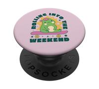 Rolling Into The Weekend Skateboard Grenouille Kawaii Mignon Drôle PopSockets PopGrip Adhésif