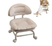 Rolling Low Stool With Backrest - 360° Swivel Seat, Padded Cushion, Silent
