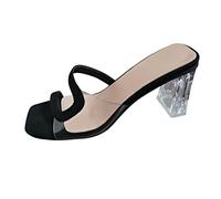 Rolling Soft Chaussures Femme Bleu Été Transparent PVC Carré Bout Ouvert Cristal Épais Sandales à Talons Hauts Femmes Baskets Chaussures Rouge, Noir , 38 EU
