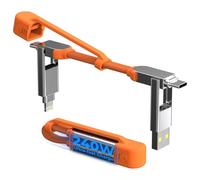 Rolling Square inCharge XS - Porte vec Câble Usb C Charge Rapide 240W, Chargeur Usb C Universel 4 en 1 avec Cable Usb C/A, Cable Usb C vers Lightning et Aimant N52, Orange