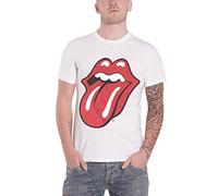 Rolling Stones T-Shirt Classique pour Homme avec des encres Douces pour la Main, Blanc, L