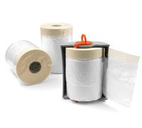 ROLLINGDOG Lot de 4 films de masquage pré-collés pour peintres et chiffon de chute comprenant 3 feuilles anti-poussière de 30 m x 0,55 m et un distributeur pratique réutilisable