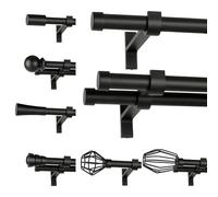 ROLLMAXXX Tringle à rideaux 160 cm Ø19 mm noir mat Diamond 1 voie | avec supports muraux, embouts et matériel de montage