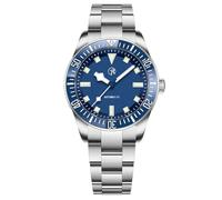 RollsTimi Montre mécanique Automatique de plongée pour Hommes, 40 mm, étanche à 100 mètres, Acier Inoxydable, C3 Lume, Lunette en céramique, Verre Saphir synthétique (RT7910-Bleu Marine)