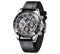 RollsTimi Pagani Design Montre automatique pour homme en acier inoxydable avec strass arc-en-ciel 40 mm, Ruban adhésif QA1653 argenté noir