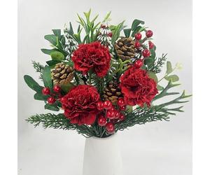 ROLLWAY 45 Pièces Branches de Sapin Artificielles & Fleurs Artificielles, Branches Artificielles Noël Bouquet de Noël, Bouquet Artificiel Eucalyptus Déco Branches de Noël avec Fleurs Rouges Baies et