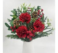 ROLLWAY Lot de 45 bouquets de Noël artificiels, branches de sapin et fleurs | Branches artificielles de Noël - Eucalyptus - Décoration - Branches de Noël avec fleurs rouges, baies et feuilles