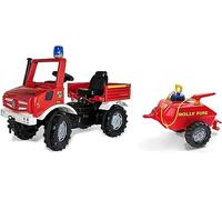 Rolly Toys Fire Unimog Pompier Edition 2020 avec remorque (Voiture à pédales 3-8 Ans, seringue, Clignotant, Circuit, Frein) 038275