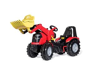 Rolly Toys Tracteur rollyX 651016 Tracteur avec Chargeur Frontal, pédale, 2 Vitesses, Frein à Main, pneus Silencieux, Capot ouvrable et Assise réglable - A partir de 3 Ans - Couleur Rouge