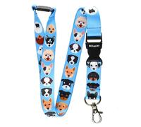 Rolseley Cordon Tour de Cou Bleu avec Motif Races de Chiens - Courroie de Cou porte Badge avec Clip Métal Amovible et Clip de Sécurité - Chiots mignons - Idéale Pour Les Clés de Badge D'identification