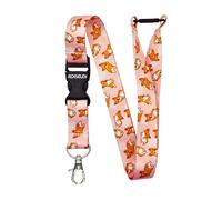 ROLSELEY Cordon tour de cou Corgi mignon rose avec clip en métal amovible et ouverture de sécurité pour porte-badge d'identité - Utilisation quotidienne au bureau, à l'école et lors d'événements -
