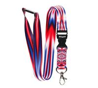 Rolseley Cordon Tour de Cou Multicolore avec Motif Abstrait Blanc Bleu Rouge - Courroie de Cou porte Badge avec Clip Métal Amovible et Clip de Sécurité - Idéale Pour Les Clés de Badge D'identification