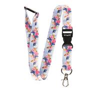 RolSeley Courroie de Cou de Lanière avec Papillons et Roses Multicolores Pastel - Tour de Cou porte Badge avec Clip Métal Amovible et Clip de Sécurité - Idéale Pour Les Clés de Badge D'identification
