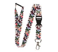 RolSeley Courroie de Cou de Lanière Blanc avec Papillons Multicolores - Tour de Cou porte Badge avec Clip Métal Amovible et Clip de Sécurité - Idéale Pour Les Clés de Badge D'identification