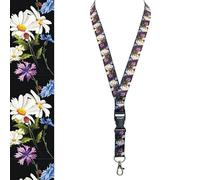 RolSeley Courroie de Cou de Lanière Noir avec Motif de Marguerite & Coccinelle - Tour de Cou porte Badge avec Clip Métal Amovible et Clip de Sécurité - Idéale Pour Les Clés de Badge D'identification