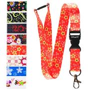 RolSeley Courroie de Cou de Lanière Rouge avec Motif Fleur Jaune Floral - Tour de Cou porte Badge avec Clip Métal Amovible et Clip de Sécurité Idéale Pour Les Clés de Badge D'identification