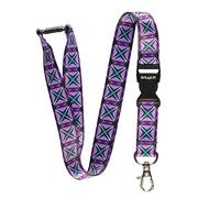 RolSeley Courroie de Cou de Lanière Violette avec Motif de Carrés Abstraits - Tour de Cou porte Badge avec Clip Métal Amovible et Clip de Sécurité - Idéale Pour Les Clés de Badge D'identification