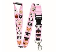 RolSeley Multicolore Cordon - Lanière Tour de Cou pour Porte-Badges avec Clip en métal - avec l' Attache Se Détacher de Sécurité (Races de chiens roses.)
