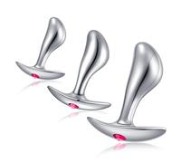 Roluck Metal Anal Plug Set, Large + Medium + Small Fingertip Shape Butt Plug avec base évasée étroite Masturbation fétiche Jouets sexuels pour hommes et femmes (rose vif)