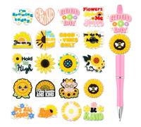ROLYTA Lot de 20 perles focales en silicone motif tournesol avec mots inspirants, perles positives pour stylos à perles, fabrication de porte-clés, bijoux et bracelets