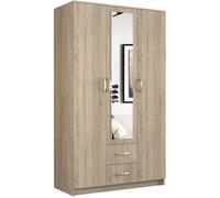 ROMA | Grande Armoire chambre bureau | Penderie multifonctions | 2 portes | Miroir | 2 tiroirs | Meuble de rangement | Etagères |