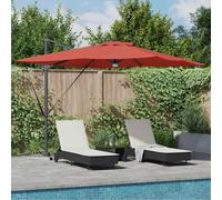Roma Parasol rouge - Rectangulaire - 286 x 284 x 270 cm - Tissu solaire en aluminium et polyester - Avec LED solaire - Inclinable et rotatif à 360 ° - Protection solaire d'extérieur pour terrasse et