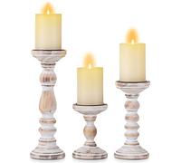 Romadedi Bougeoir Bois Chandelier Vintage - Ensembles de 3 Bougeoirs en Bois Decoratif pour Mariage Noel Decoration Maison Table, Supports pour Bougies Piliers, Blanc