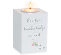Romadedi Bougie commémorative pour chien : cadeau de condoléances pour deuil d'animaux de compagnie, cadeau de condoléances pour la perte d'un chien, bougeoir en bois blanc avec empreintes de pattes,