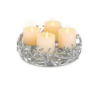Romadedi Couronne de l'Avent Vintage en forme de bois de cerf Argent: Arrangement de couronne de l'Avent rond petit en aluminium Ø 28 cm pour 4 bougies de 8 cm de diamètre - Support de couronne de
