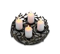Romadedi Couronne de l'Avent Vintage en forme de bois de cerf Noir: Bouquet d'Avent rond petit en aluminium Ø 28 cm pour 4 bougies Ø 8 cm - Plateau de Noël pour table
