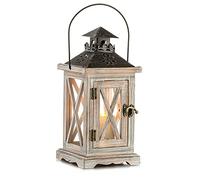 Romadedi Lanterne Bougie Bois Exterieur - 28cm Lanterne Decorative Bougeoir Vintage Decoration Shabby Chic Mariage Intérieure Table Maison Jardin Noel, Ecru