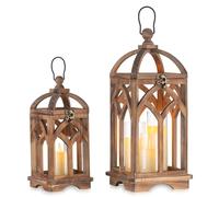 Romadedi Lanterne Bougie Bois Grande - 30/40cm Ensemble de 2 Lanterne Decorative Exterieur pour Noel Mariage Interieur Decoration Table Maison Jardin Vintage Rustique, Marron