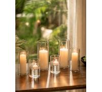Romadedi Lot de 6 photophores cylindriques en Verre épais, 3 Tailles