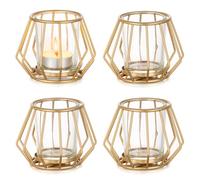 Romadedi Photophores en métal doré : lot de 4 petits photophores pour bougies chauffe-plat décoration salon décoration de table photophores pour chambre à coucher table à manger décoration intérieure