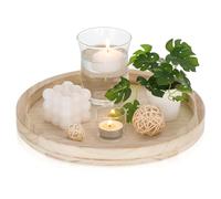 Romadedi Plateau décoratif rond en bois : plateau à bougies rustiques pour bougies piliers, plateau de service en bois pour centre de table, cuisine, comptoir, décoration d'intérieur, 28,5 cm