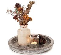 Romadedi Plateau Rustique en Bois - Petite Assiette décorative en Bois pour Table de Salle à Manger, Cuisine, comptoir, Table Basse, décoration d'intérieur, Blanc délavé, 27,9 cm
