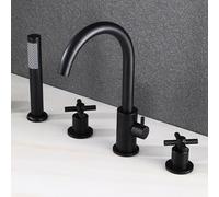 Roman All-Copper Split Four Trous Baignette Robinet de Pont de Pont de Pont de Support de Baignoire Douche de Salle de Bain Chaude Froide Robinet de Baignoire Rotatif avec Douche à Main (Noir Mat)